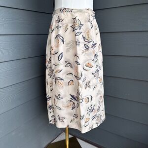 MIXIT 100% Silk Floral Paisley A-Line Midi Skirt Beige Women's‎ Small